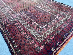 3x5 (100x180) Handmade Vintage Baluch Afghan Rug | Cherry Red Ivory Black Mustard Yellow Cream Beige Blush Pink Hand Knotted Prayer Rug Wool
