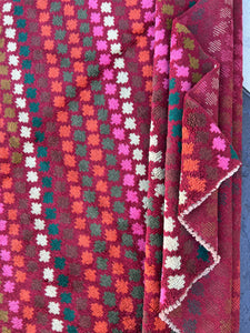 7x10 (210x322) Handmade Vintage Baluch Afghan Rug | Crimson Red Ivory Pine Green Moss Green Chocolate Brown Burnt Orange Grey Blush Pink