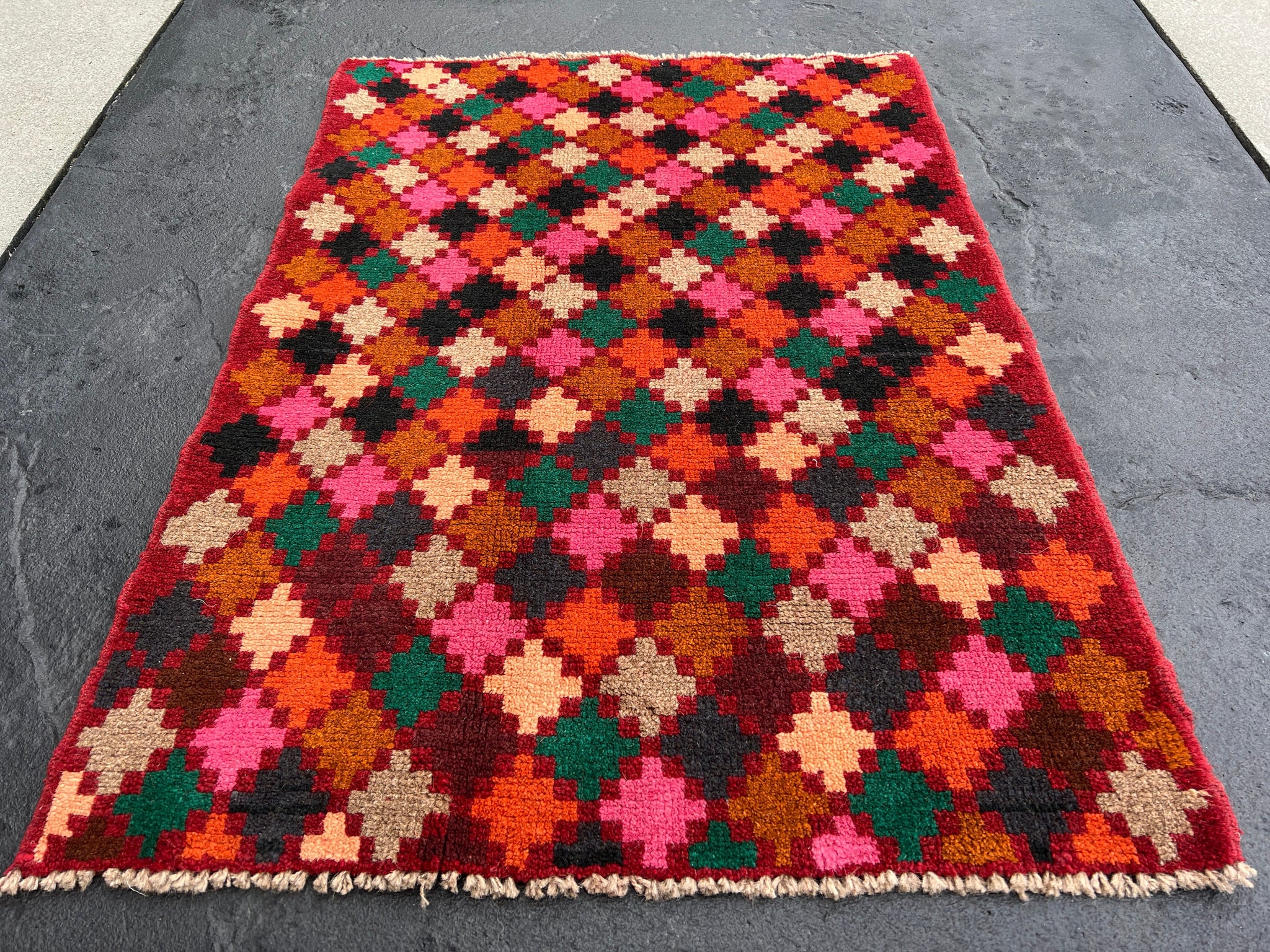 2x3 Vintage Rug 2x3 Persian Rug Handmade Red Small Doormat -  UK