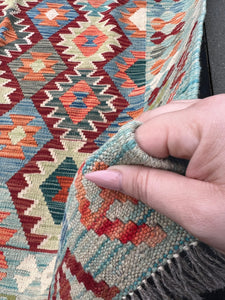 4x6 (150x180) Handmade Afghan Kilim Rug | Wine Blood Red Denim Blue Orange Mint Green Teal Olive Green Coral Orange Sky Blue Geometric Wool