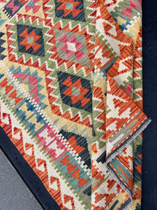 4x5 Handmade Afghan Kilim Rug Burnt Orange Cream Beige Ivory Moss Olive Green Yellow Salmon Pink Teal Turquoise Geometric Flatweave Wool