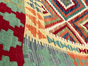 4x6 (120x185) Handmade Afghan Kilim Rug | Red Burnt Orange Moss Green Teal Olive Green Chocolate Forest Green Cream | Wool Boho Bohemian