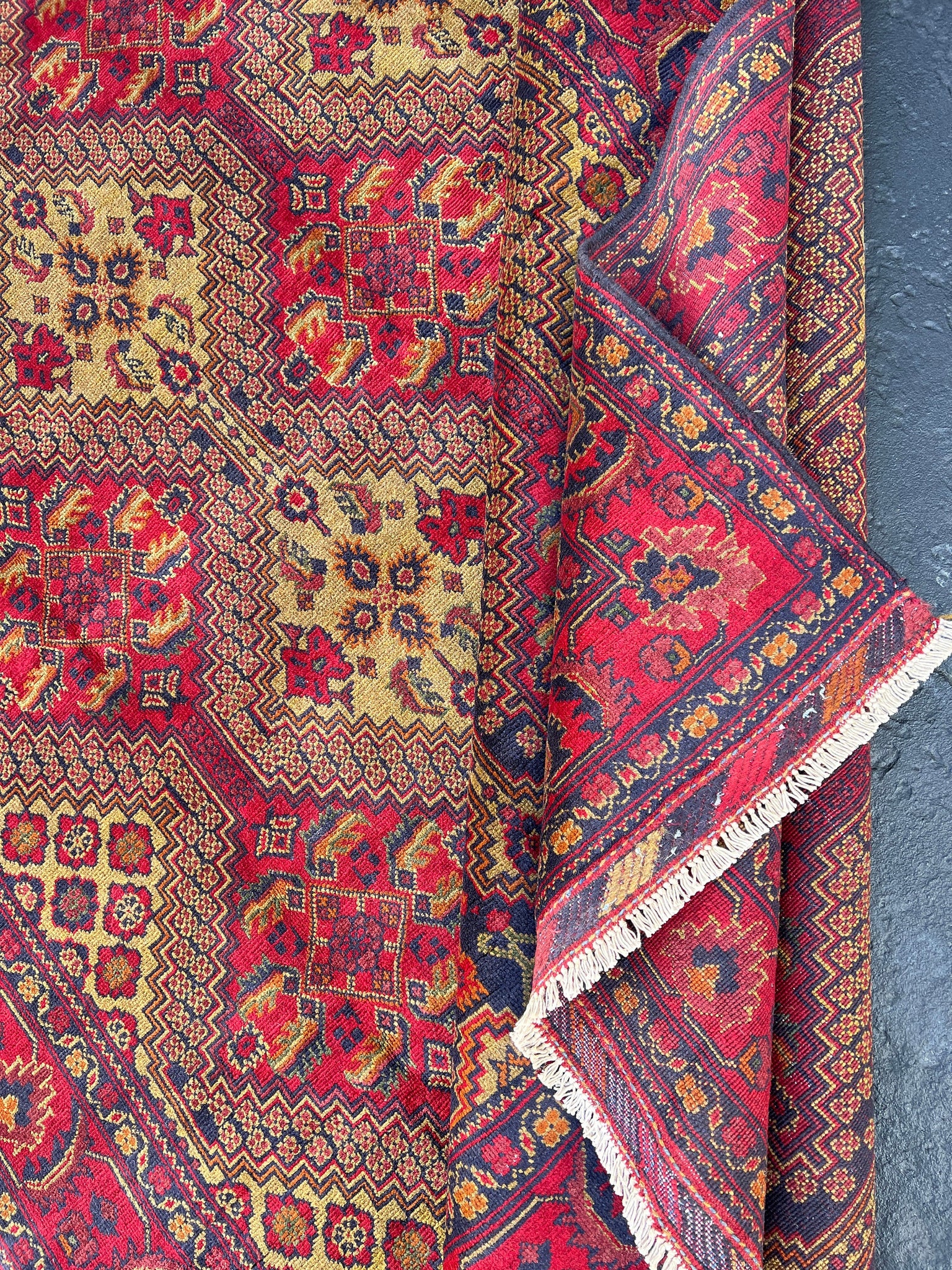 7x10 (215x305) Handmade Afghan Rug | Brick Red Midnight Blue Orange Moss Green Cream Beige Olive Green Blush Pink | Khal Mohammadi Wool Boho