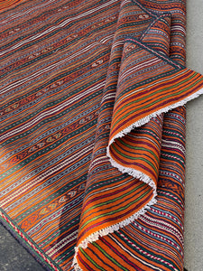 5x7 (150x215) Fair Trade Handmade Afghan Kilim Rug Coral Orange Ivory Sky Blue Forest Green Mustard Yellow Mint Olive Green Blood Red Black