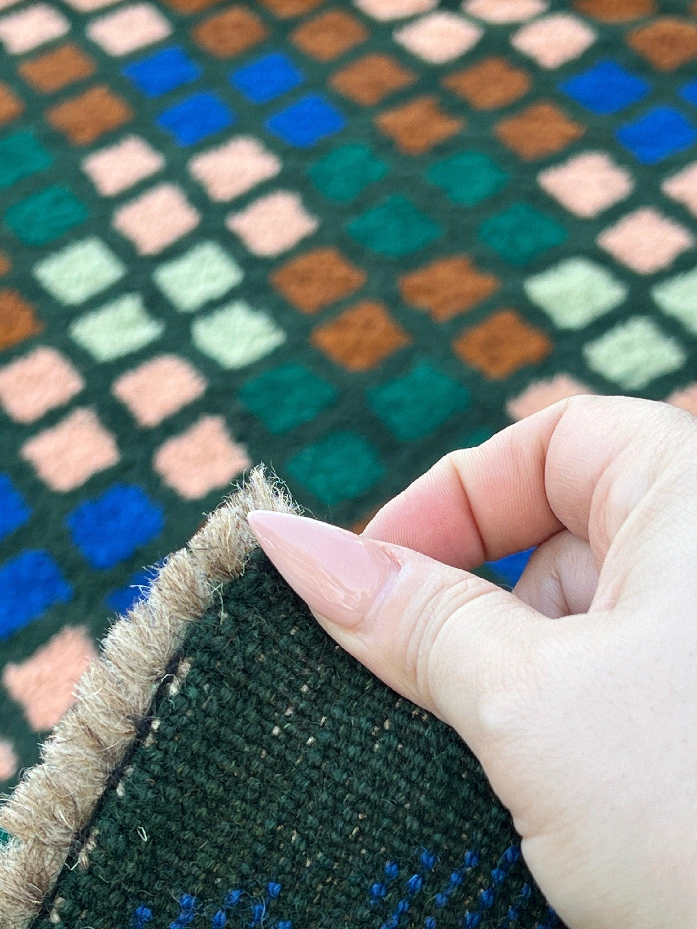 3x10 (90x305) Handmade Vintage Baluch Afghan Runner Rug | Olive Green Rose Pink Chocolate Brown Blush Pink Turquoise Blue Teal Wool