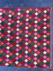 3x10 (90x305) Handmade Vintage Baluch Afghan Runner Rug | Eggplant Purple Pine Green Ivory Rose Pink Moss Green Red Burnt Orange Blush Pink