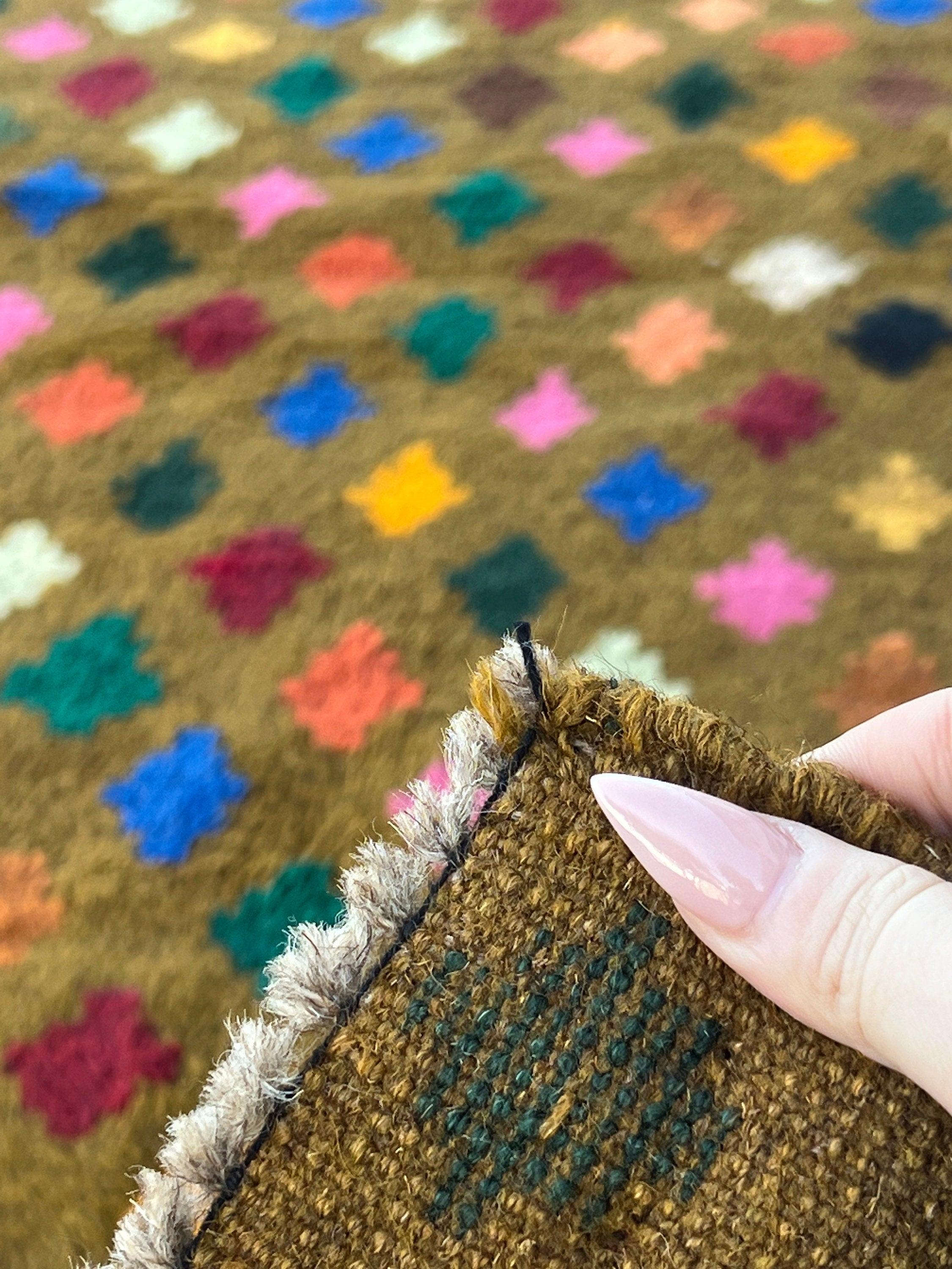 3x10 (90x305) Handmade Vintage Baluch Afghan Runner Rug Moss Green Purple Coral Orange Blood Red Pine Green Teal Blue Ivory | Geometric Wool