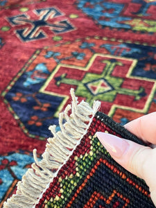 6x8 (180x245) Fair Trade Handmade Afghan Rug | Brick Red Sky Blue Black Midnight Blue Ivory Cream Beige Burnt Orange Mint Green Floral Wool