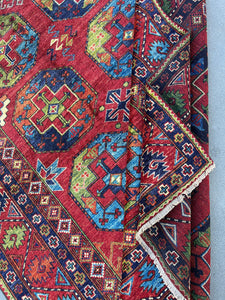 6x8 (180x245) Fair Trade Handmade Afghan Rug | Brick Red Sky Blue Black Midnight Blue Ivory Cream Beige Burnt Orange Mint Green Floral Wool