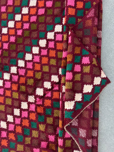 7x10 (215x305) Handmade Vintage Baluch Afghan Rug | Purple Ivory Olive Green Blush Pink Chocolate Pine Green Burnt Orange | Knotted Wool