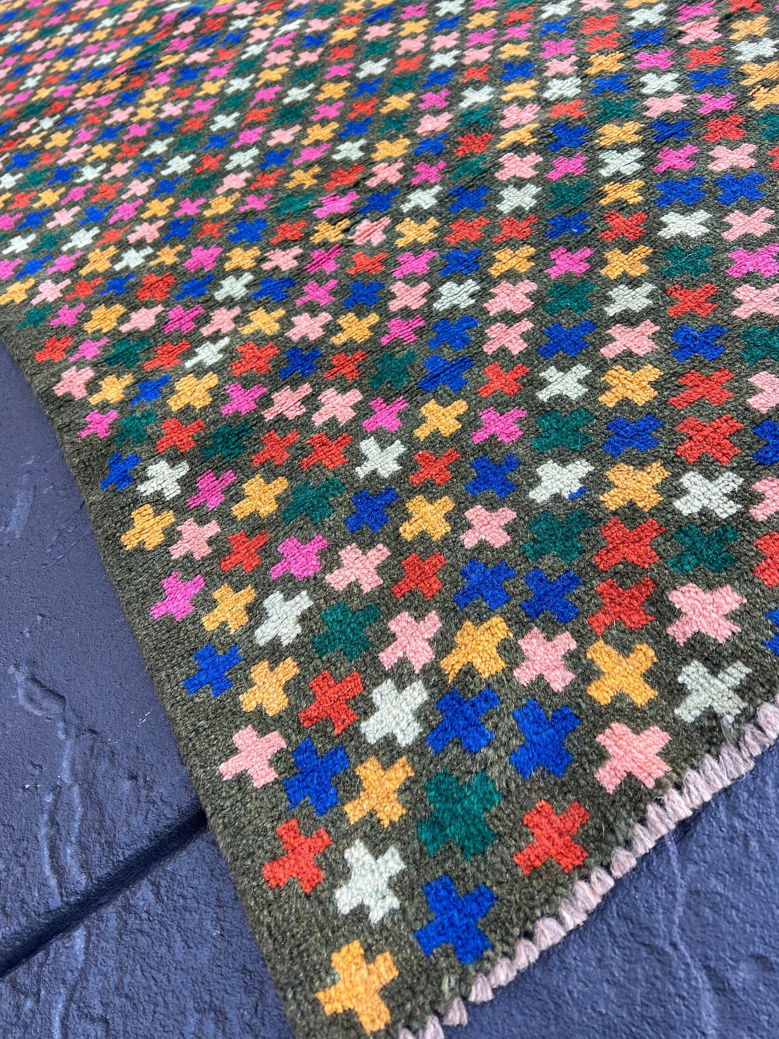 3x10 (90x305) Handmade Vintage Baluch Afghan Runner Rug | Forest Green Rose Pink Chocolate Brown Blush Pink Turquoise Blue Teal Hand Knotted