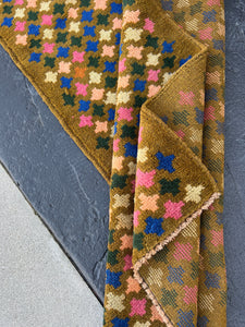 3x10 (90x305) Handmade Vintage Baluch Afghan Runner Rug | Hazel Olive Brown Rose Blush Pink Turquoise Blue Mocha Orange | Hand Knotted Wool