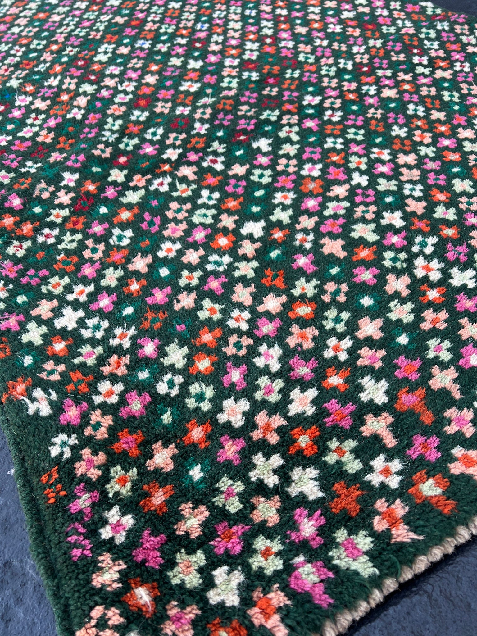 3x10 (90x305) Handmade Vintage Baluch Afghan Runner Rug | Pine Green Rose Pink Burnt Orange Blush Pink Turquoise Ivory | Hand Knotted Wool