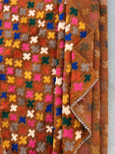 7x10 (215x305) Handmade Vintage Baluch Afghan Rug | Mustard Yellow Caramel Pine Green Grey Ivory Mahogany Blush Pink Blue | Wool Boho Knots
