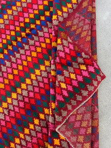 7x10 (215x305) Handmade Vintage Baluch Afghan Rug | Burgundy Mustard Yellow Pine Green Grey Blush Pink Blue Red | Geometric Persian Wool
