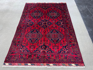 4x6 (120x185) Fair Trade Handmade Afghan Rug | Cherry Red Crimson Black Ivory Burnt Orange Charcoal Grey | Khal Mohammadi Wool Tribal Boho