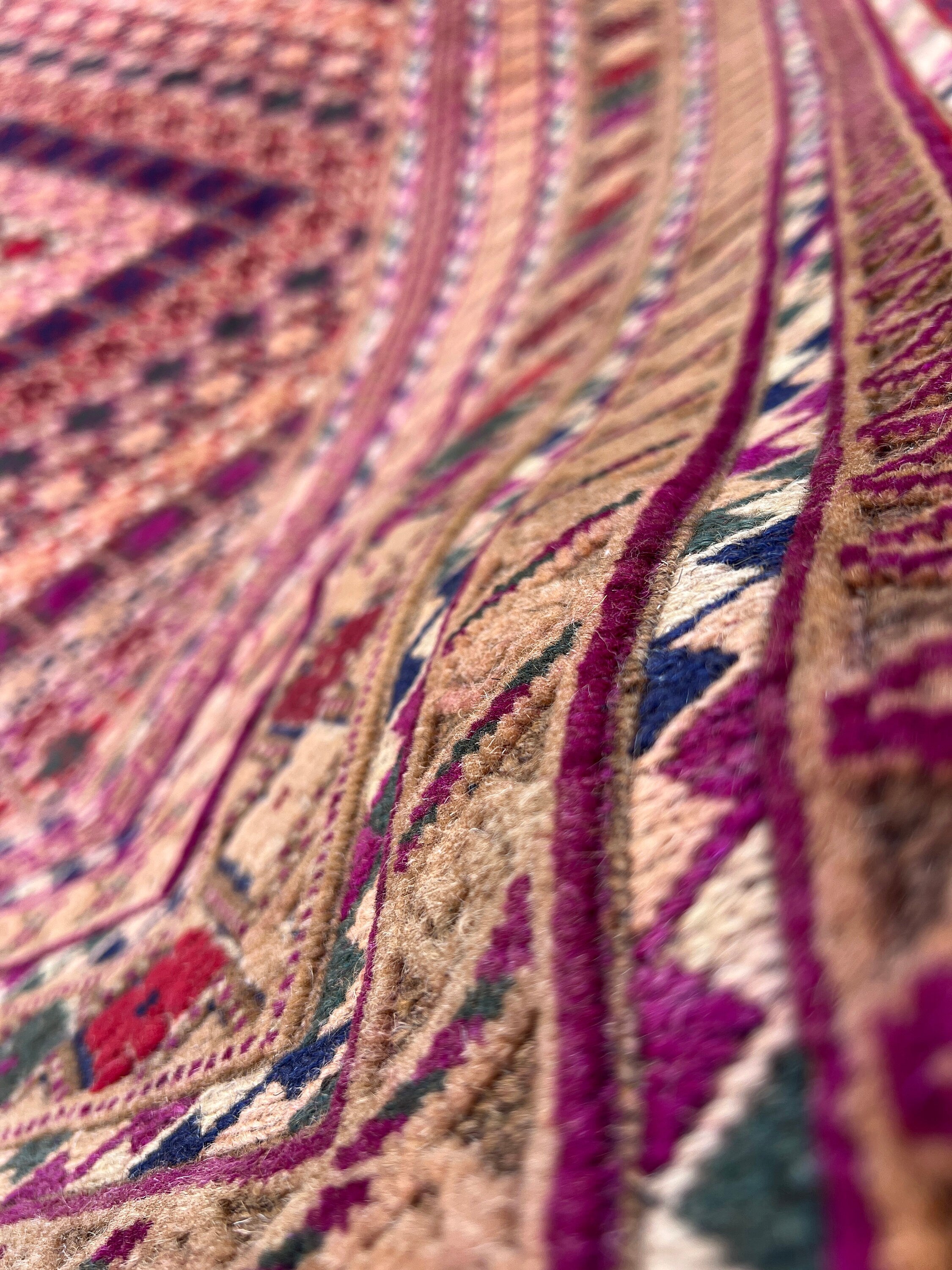 6x9 (180x275) Handmade Vintage Baluch Afghan Rug | Magenta Crimson Red Moss Green Cherry Red Caramel Midnight Blue Pine Green | Hand Knotted