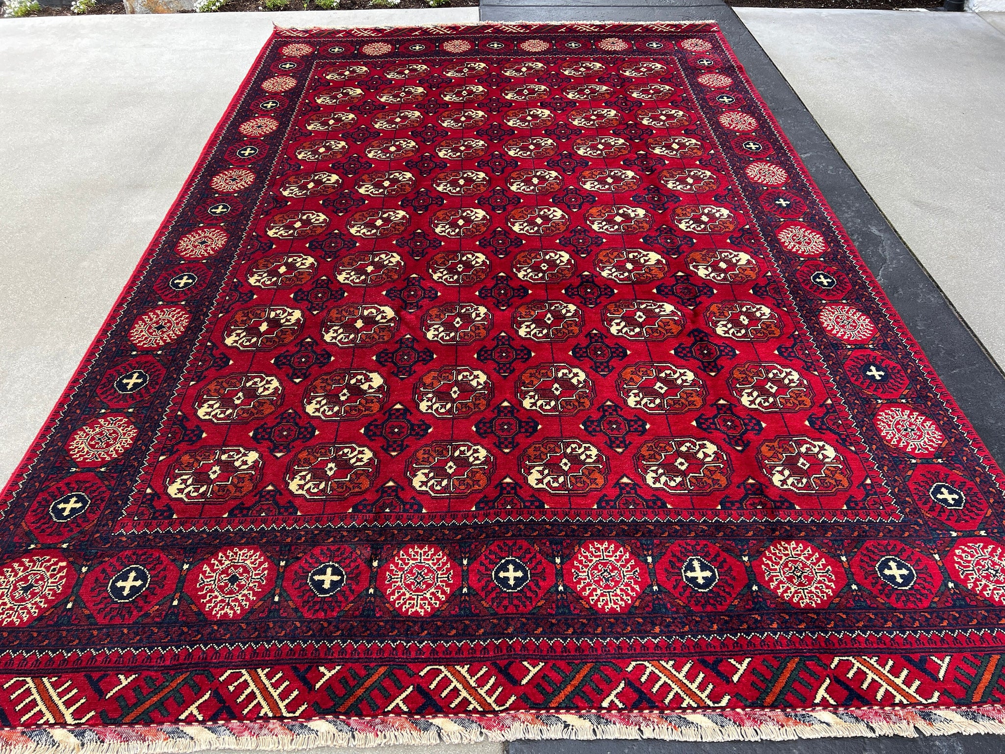 7x11 (210x322) Fair Trade Handmade Afghan Rug | Cherry Red Black Burnt Orange Crimson Red Cream Beige | Hand Knotted Floral Persian Wool