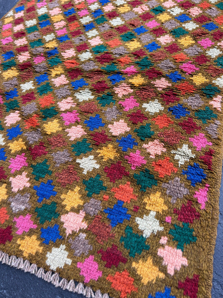 3x10 (90x305) Handmade Vintage Baluch Afghan Runner Rug | Copper Brown Blue Blush Pink Blood Red Burnt Orange Ivory Pine Green Taupe Pink