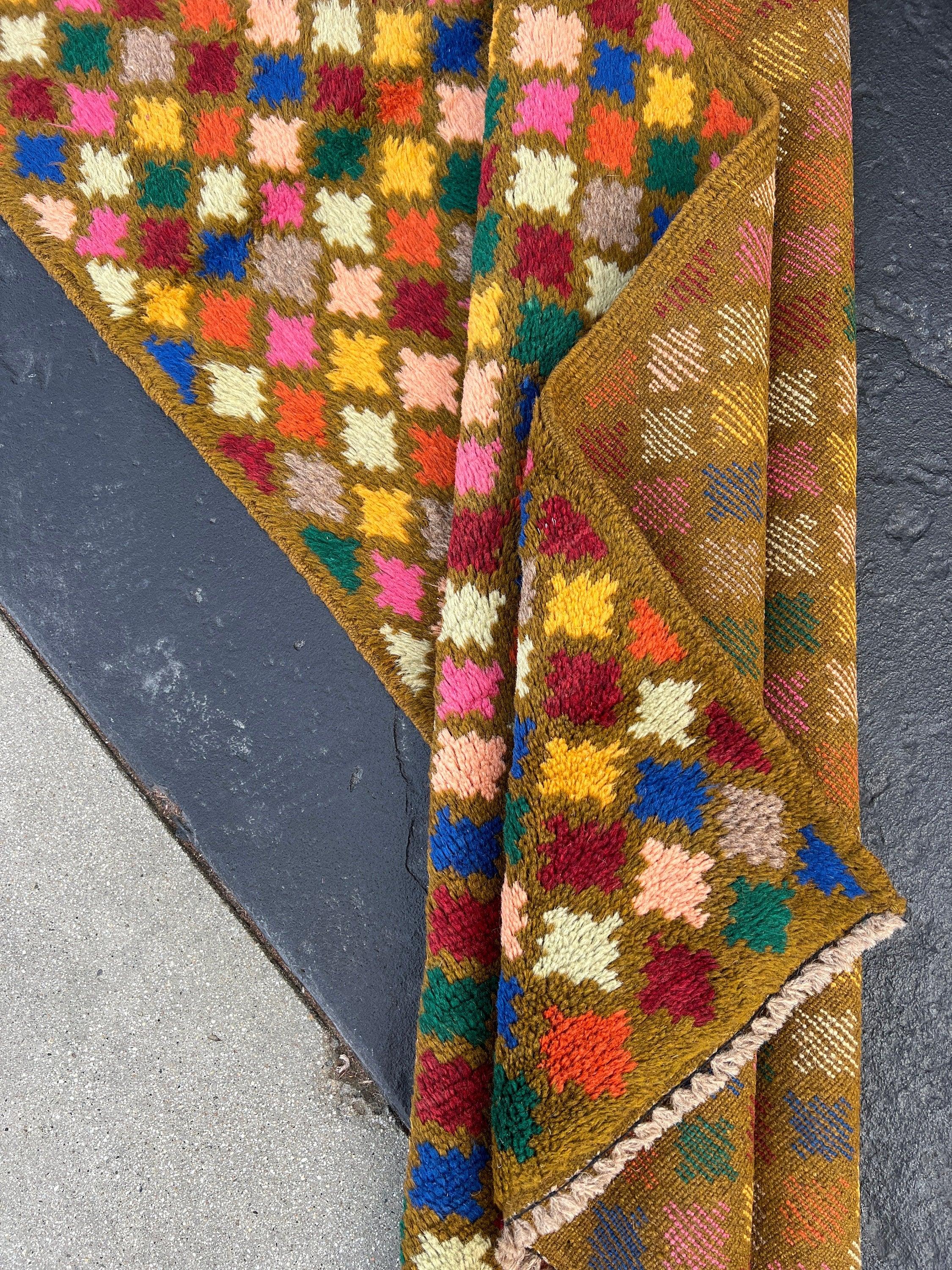 3x10 (90x305) Handmade Vintage Baluch Afghan Runner Rug | Copper Brown Blue Blush Pink Blood Red Burnt Orange Ivory Pine Green Taupe Pink