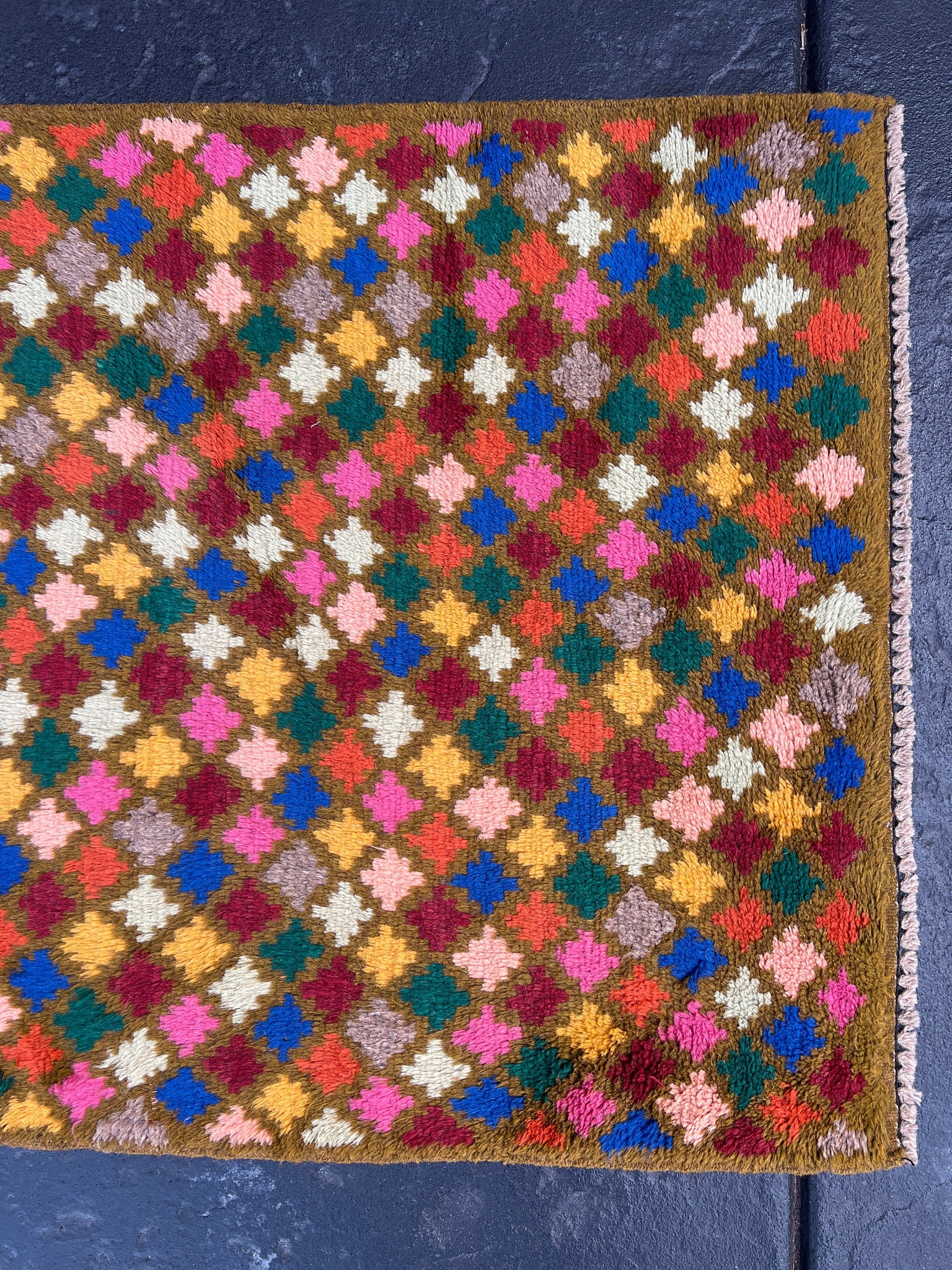 3x10 (90x305) Handmade Vintage Baluch Afghan Runner Rug | Copper Brown Blue Blush Pink Blood Red Burnt Orange Ivory Pine Green Taupe Pink