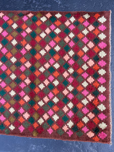 3x9 (90x275) Handmade Vintage Baluch Afghan Runner Rug Purple Mauve Auburn Chocolate Pine Blush Pink Burnt Orange Olive Moss Rose Pink Ivory