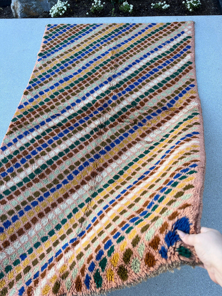 4x6 (120x185) Handmade Vintage Baluch Afghan Rug | Rose Pink Pine Green Golden Yellow Chocolate Turquoise Blue Ivory Golden Brown | Wool