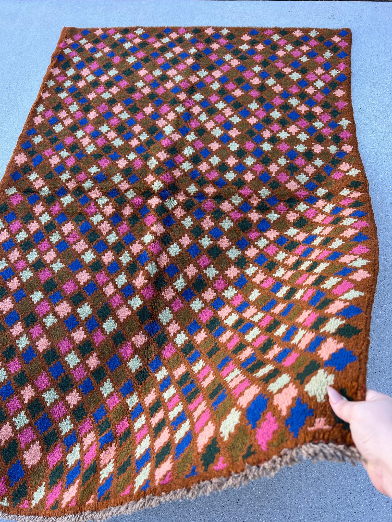 4x6 (120x185) Handmade Vintage Baluch Afghan Rug | Copper Brown Turquoise Black Chocolate Rose Blush Pink | Geometric Hand Knotted Wool