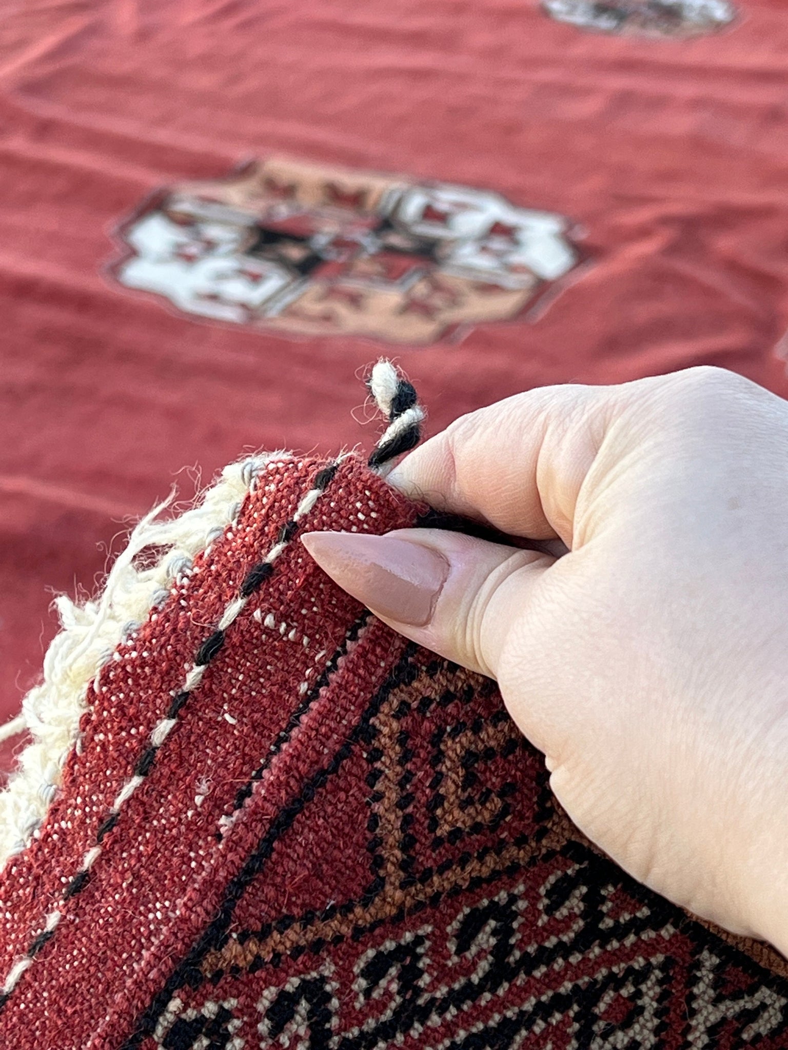 7x10 (210x322) Handmade Vintage Afghan Rug | Brick Red Charcoal Grey Cream Beige Ivory Coral Orange Black | Hand Knotted Geometric Wool