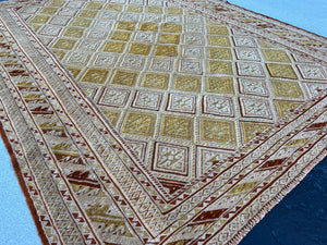 5x7 (150x215) Handmade Afghan Rug | Taupe Chocolate Brown Golden Yellow Cream Beige Tan | Hand Knotted Geometric Persian Wool Boho Tribal