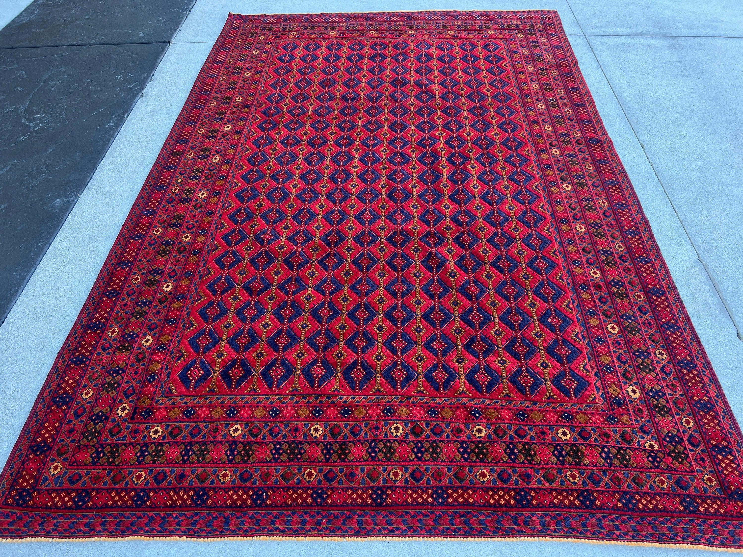 7x10 (210x322) Handmade Afghan Rug | Cherry Red Chocolate Brown Crimson Red Black Blush Pink | Mishawani Kilim Barjasta Knotted Wool Boho