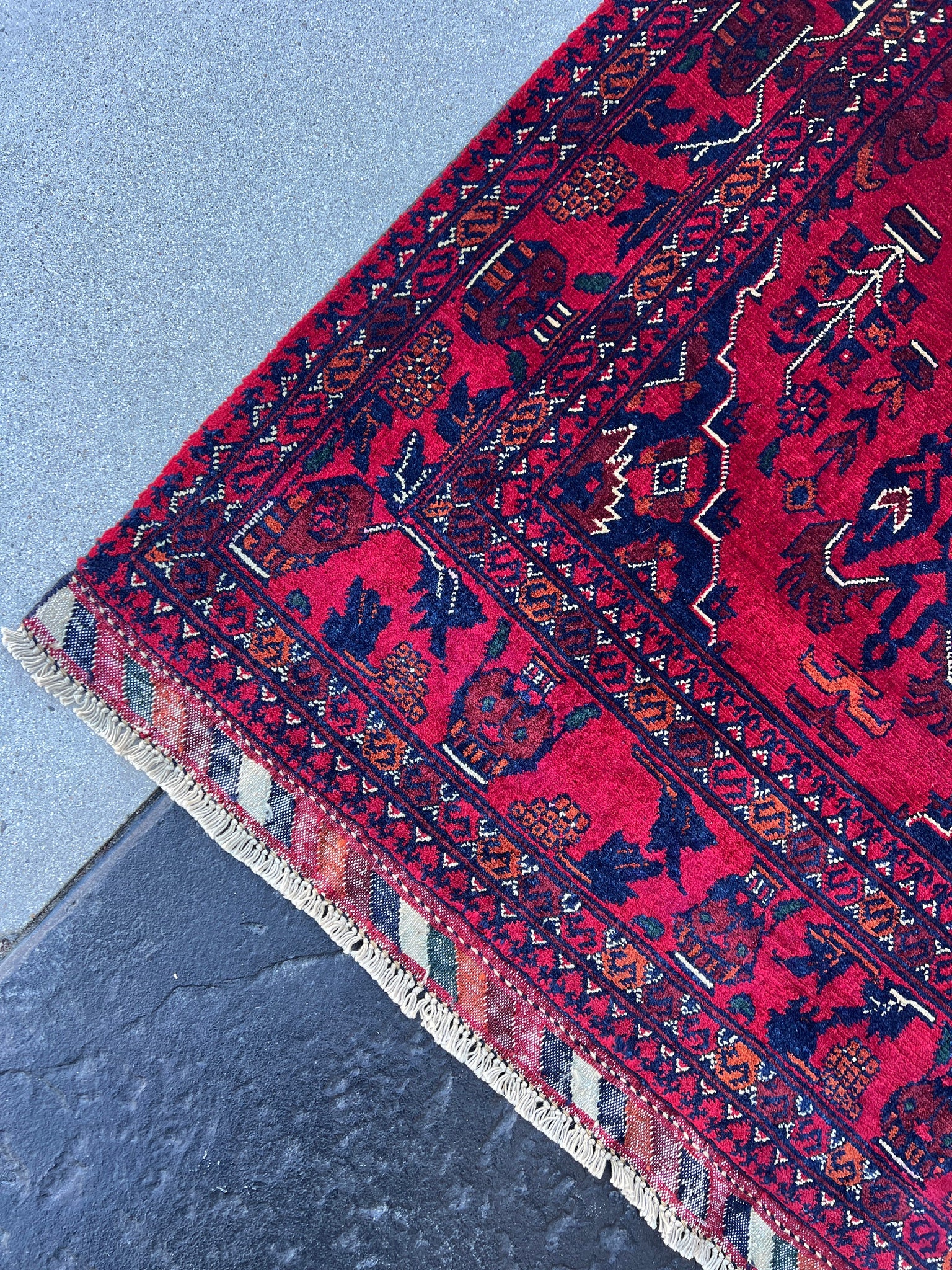 5x7 (150x215) Fair Trade Handmade Afghan Rug | Cherry Red Burnt Orange Black Crimson Red Ivory Teal Midnight Blue | Hand Knotted Floral Wool