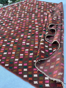 7x10 (210x322) Handmade Vintage Baluch Afghan Rug Mauve Purple Pine Green Rose Pink Ivory Burnt Orange Crimson Red Olive Moss Green Wool