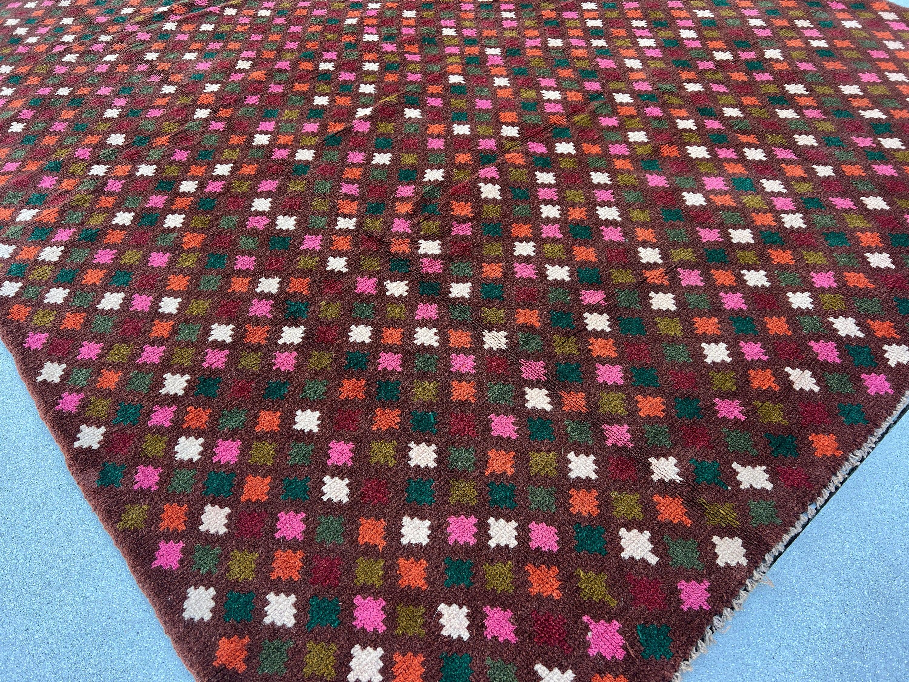 7x10 (210x322) Handmade Vintage Baluch Afghan Rug Mauve Purple Pine Green Rose Pink Ivory Burnt Orange Crimson Red Olive Moss Green Wool