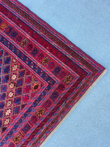 5x7 (150x215) Handmade Afghan Rug | Cherry Crimson Auburn Red Midnight Blue Caramel Brown Orange Tan Chocolate | Hand Knotted Turkish Wool
