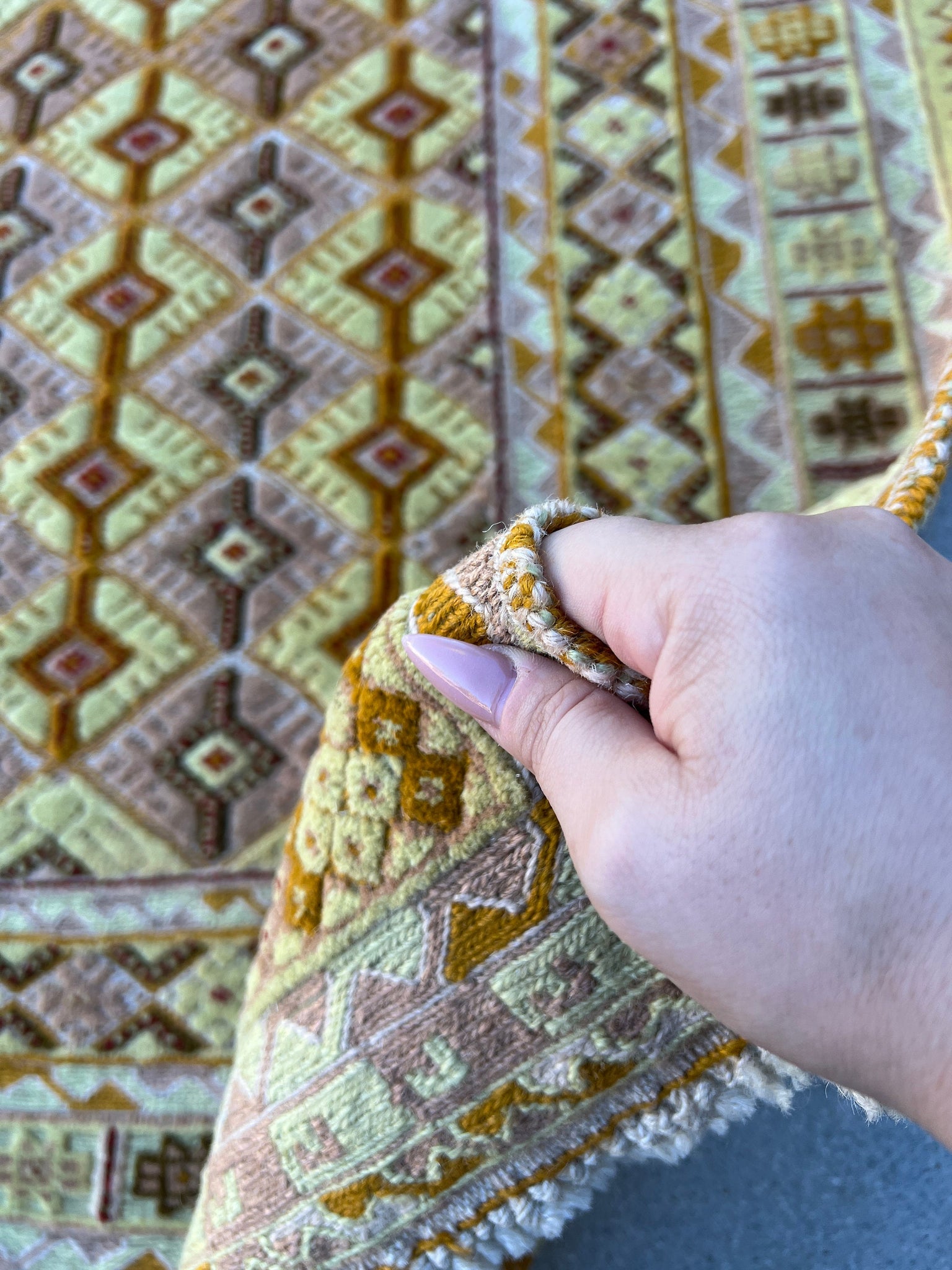 5x6 Handmade Afghan Rug | Cornsilk Yellow Chocolate Brown Ivory Green Taupe Tan Crimson Red | Hand Knotted Geometric Wool Boho Bohemian