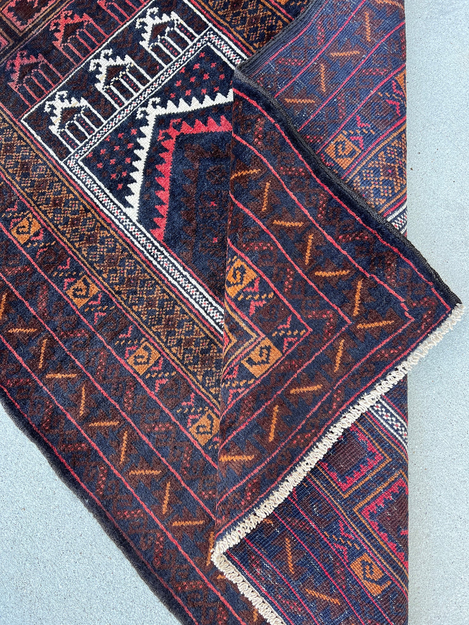 3x5 (100x180) Handmade Vintage Baluch Afghan Rug | Chocolate Brown Orange Caramel Brick Red Ivory Black Hand Knotted Prayer Rug Persian Wool
