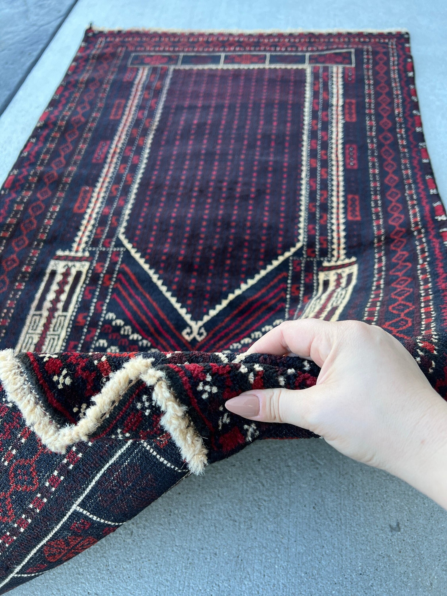 3x5 (100x180) Handmade Vintage Baluch Afghan Rug | Blood Red Cream Beige Crimson Red | Hand Knotted Prayer Rug Persian Turkish Bohemian Wool