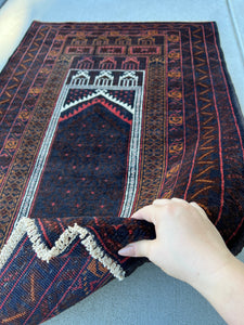 3x5 (100x180) Handmade Vintage Baluch Afghan Rug | Chocolate Brown Orange Caramel Brick Red Ivory Black Hand Knotted Prayer Rug Persian Wool