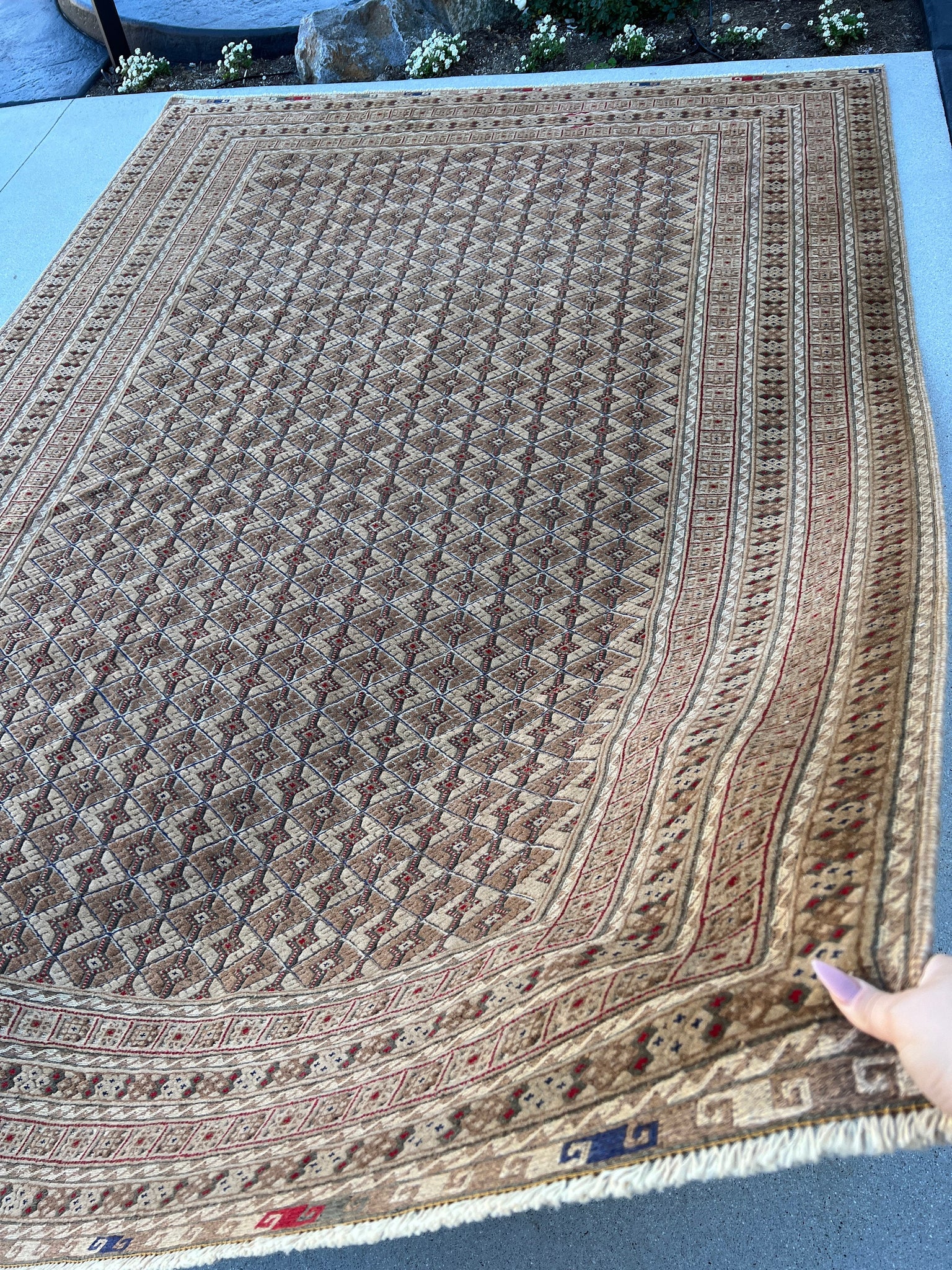 6x9 (180x275) Handmade Afghan Rug | Taupe Chocolate Brown Charcoal Grey Crimson Red Ivory Black Cream Beige | Geometric Barjasta Mishwani
