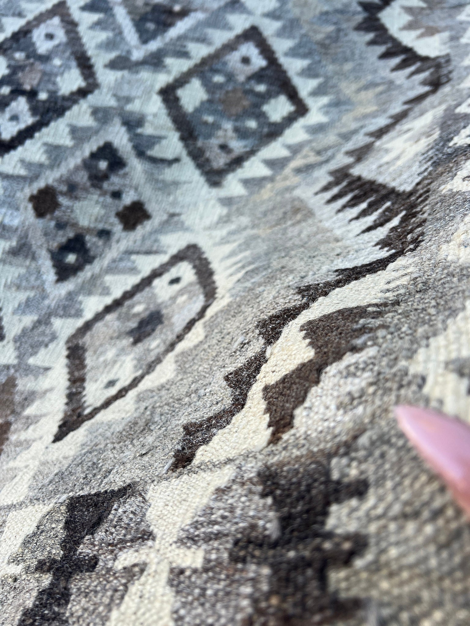 3x4 (90x120) Handmade Afghan Kilim Rug | Grey Ivory | Hand Knotted Oriental Persian Geometric Wool