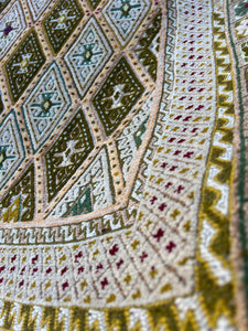 5x7 (150x200) Handmade Afghan Rug | Cream Hazel Olive Moss Green Brown Crimson Burgundy Teal Cream Beige Mustard Yellow Taupe | Boho Wool