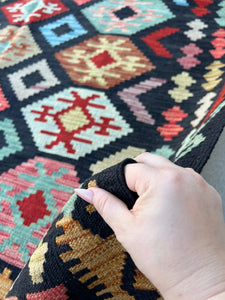 6x8 (180x245) Handmade Afghan Kilim Rug | Black Burnt Orange Sky Denim Blue Cream Beige Turquoise Taupe Red Grey Lime Green | Wool Flatweave
