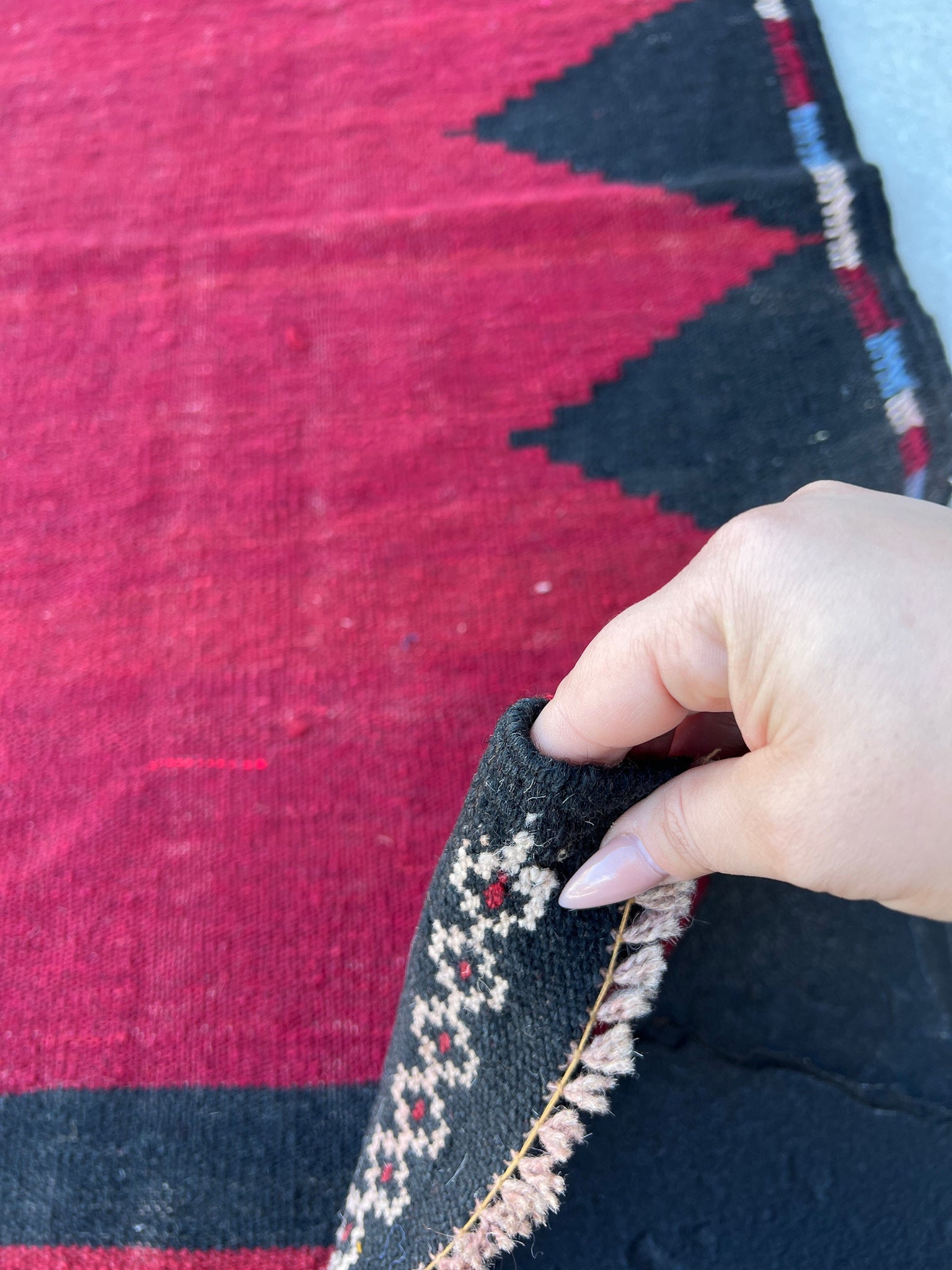 4x5 (150x120) Handmade Afghan Rug | Brick Red Black Baby Blue Cream Beige | Hand Knotted Oriental Turkish Persian Bohemian Wool