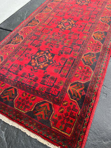 3x10 (90x305) Handmade Afghan Runner Rug | Brick Blood Red Black Burnt Orange Gold Yellow | Hand Knotted Persian Floral Turkish Wool