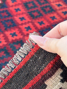 3x5 (100x180) Handmade Afghan Kilim Rug | Brick Red Midnight Blue Black Ivory Coral Orange | Hand Knotted Geometric Persian Wool