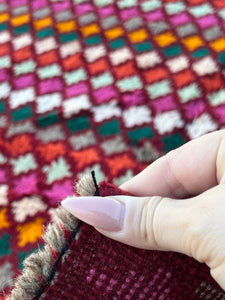 7x10 (215x305) Handmade Vintage Baluch Afghan Rug | Purple Mauve Auburn Ivory Pine Green Rose Pink Charcoal Orange Turquoise Cream Wool Boho