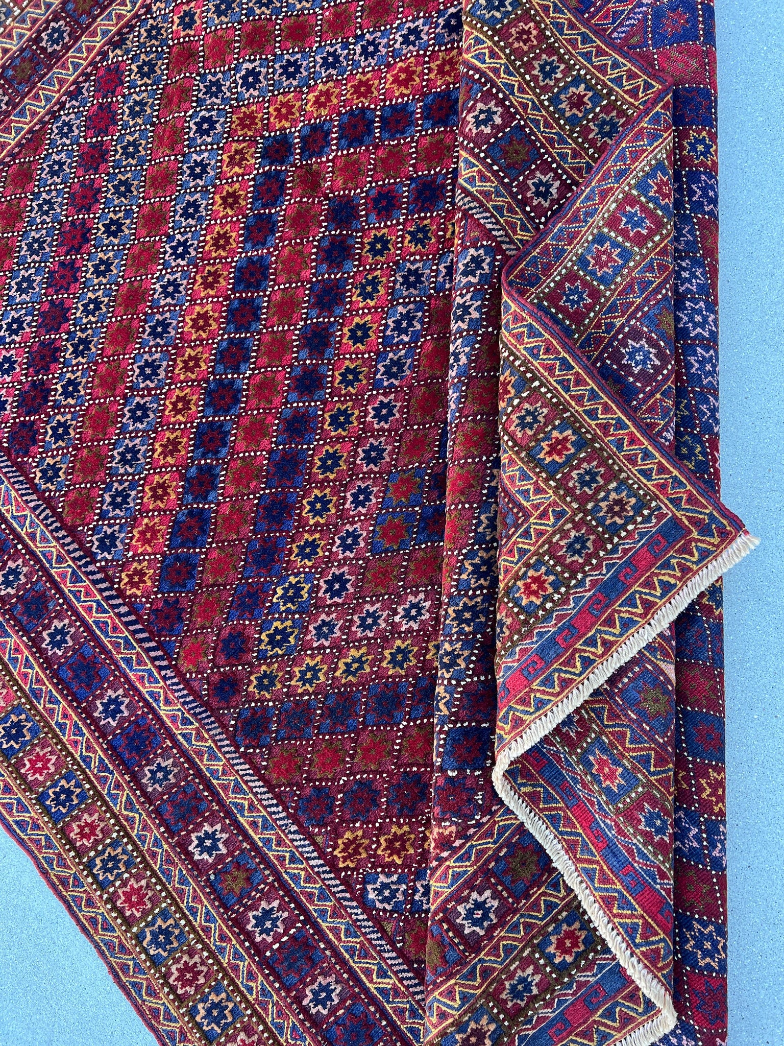 5x6 (150x180) Handmade Afghan Kilim Rug | Navy Blue Crimson Red Gold Mauve Mustard Yellow Brick Red Ivory Taupe Geometric Hand Knotted Wool