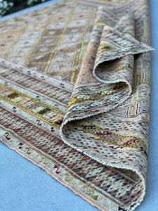 5x6 (150x180) Handmade Afghan Rug | Cornsilk Crimson Red Cream Beige Olive Green Chocolate Brown Gold Ivory Peach Pine Green Yellow Wool