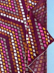 7x10 (215x305) Handmade Vintage Baluch Afghan Rug | Crimson Wine Red Taupe Ivory Eggplant Purple Rose Pink Gold Grey | Geometric Wool